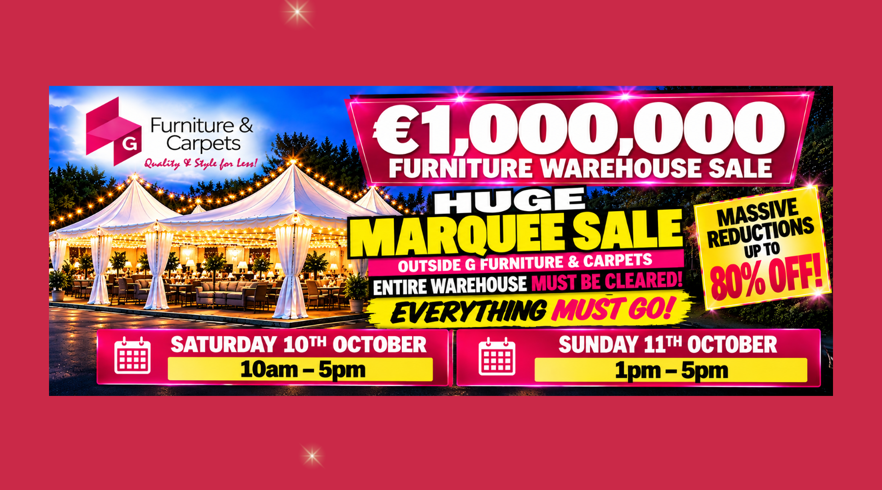 €1 Million Furniture Warehouse Clearance: Huge Marquee Sale at G Furniture & Carpets Galway