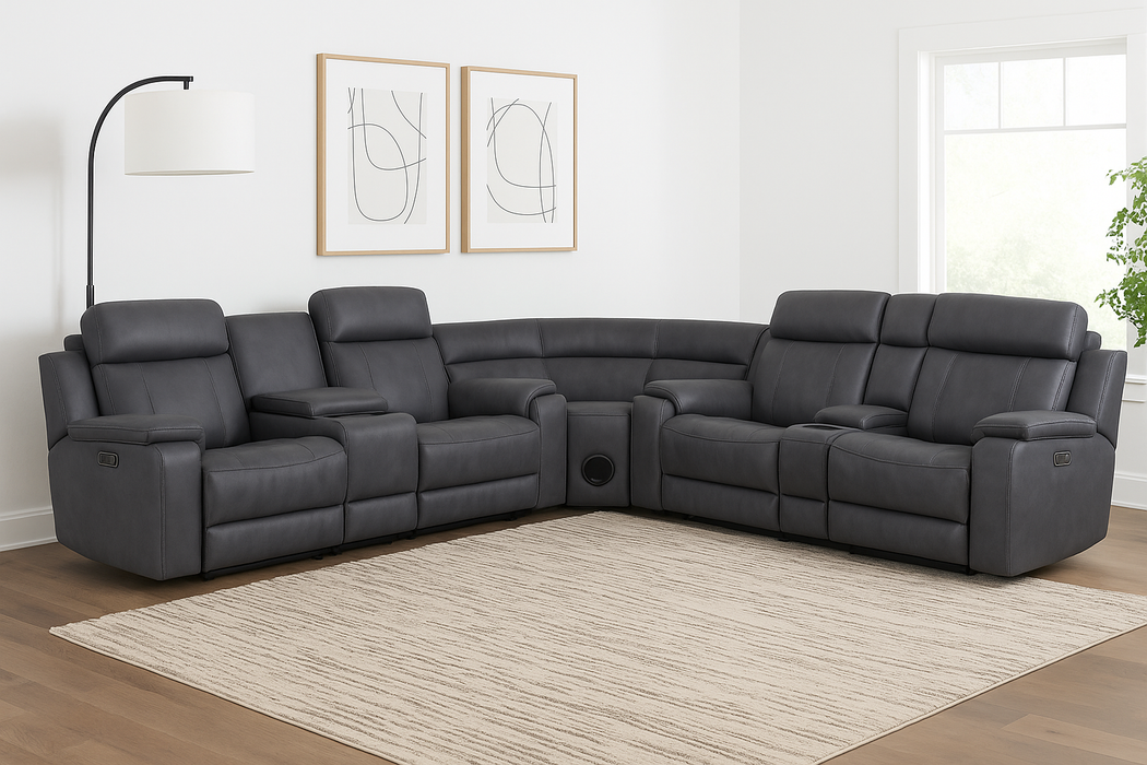 Angelo Sectional Electric Recliner Corner Sofa - Slate