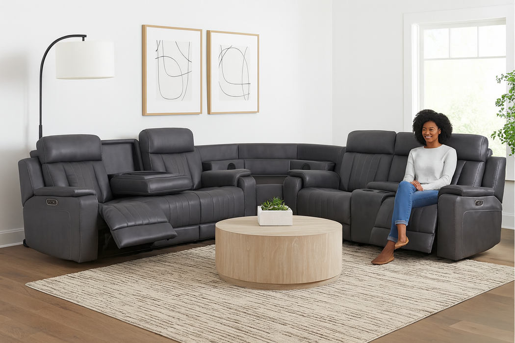 Angelo Sectional Electric Recliner Corner Sofa - Slate
