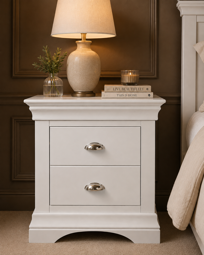 Bella 2 Drawer White Bedside Locker