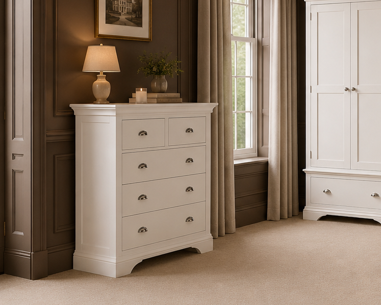 Bella White 3+4 Drawer Bedroom Chest