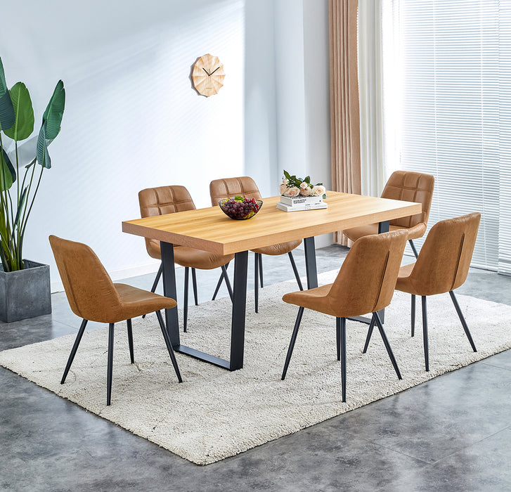 Beverly Oak Dining Set with 6 Tan Microfibre Chairs