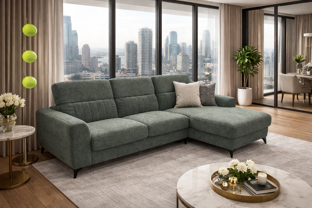 Cara Corner Chaise Sofa - Green