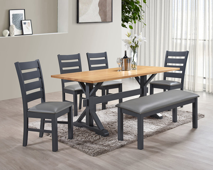 Carlton Charcoal Set, Trestle Table with 4 Chairs & a Bench