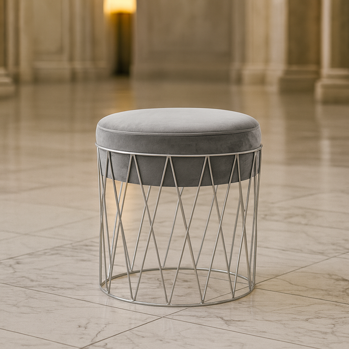 Grey Velvet Stool