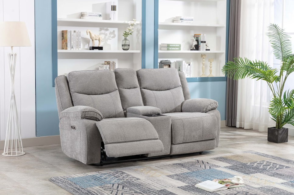Herbert 2 Seater Light Grey Recliner W/ Console