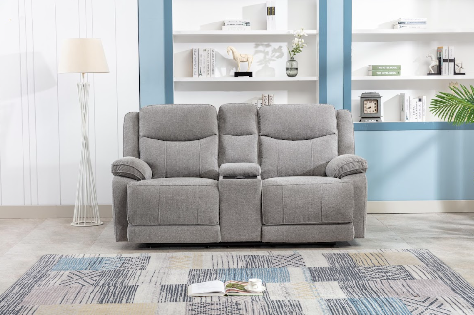 Herbert 2 Seater Light Grey Recliner With Console