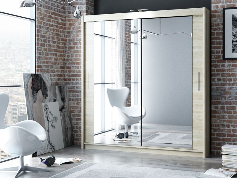 Paris 2.03m Mirrored Oak Sliderobe