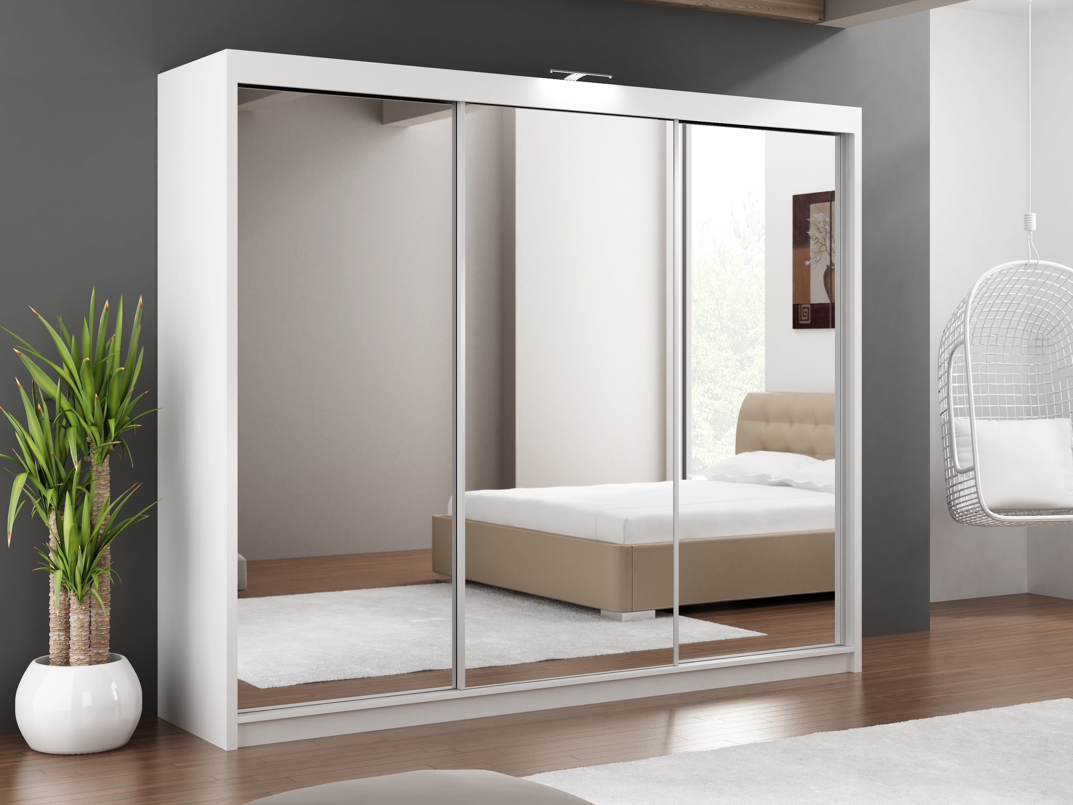 Paris 2.50m (LUX) Mirrored White Sliderobe — G Furniture and Carpets