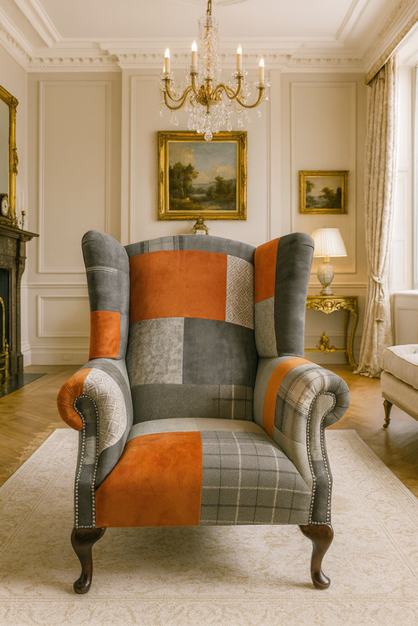 Queen Anne Armchair - Orange & Grey