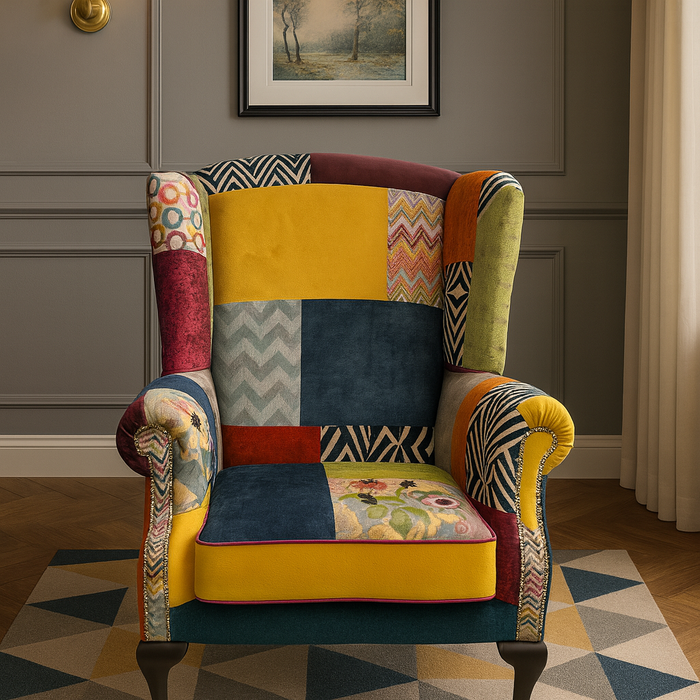 Queen Anne Armchair - Yellow & Blue