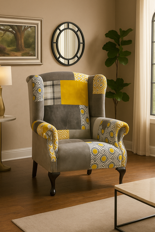 Queen Anne Dfs Patchwork Armchair Queen Anne Armchair Yellow Grey