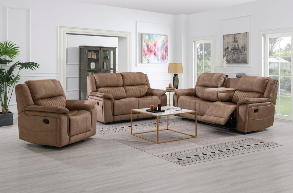 Oscar 3 Seater Recliner with Wireless Charger - Coffee