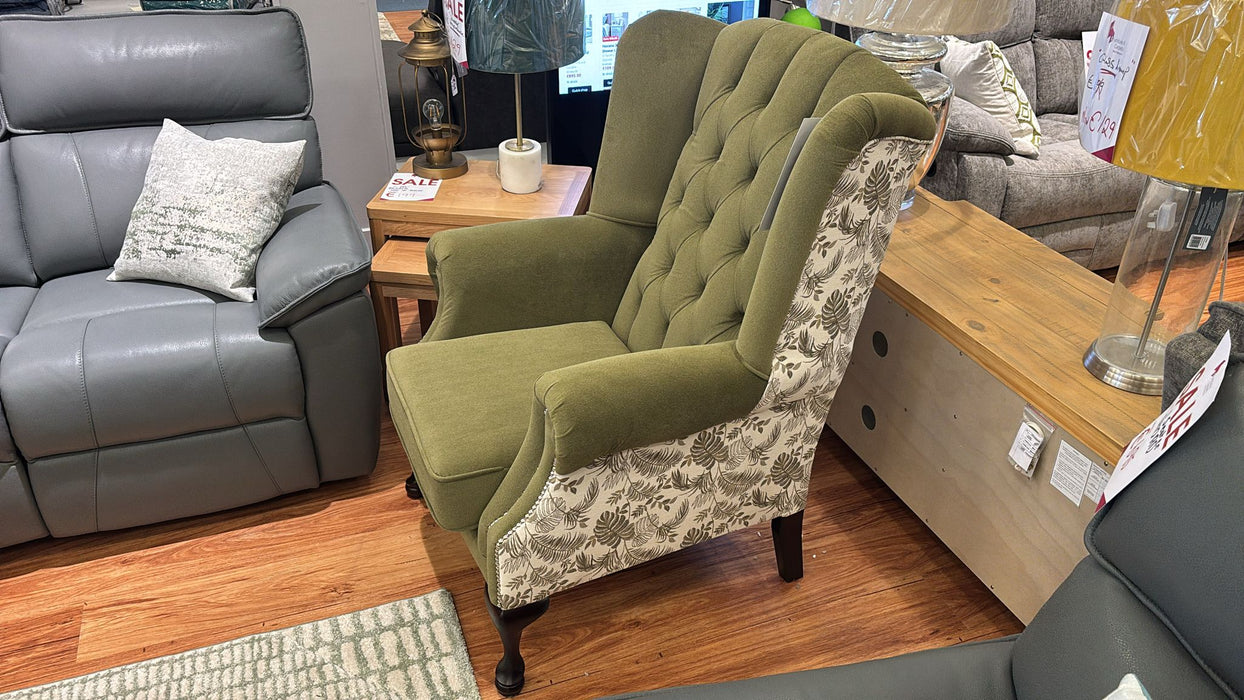 Queen Anne Chesterfield Armchair - Olive Green
