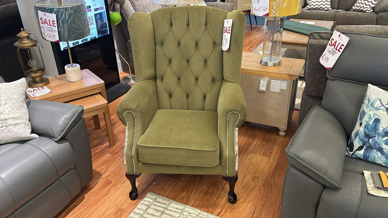 Queen Anne Chesterfield Armchair - Olive Green