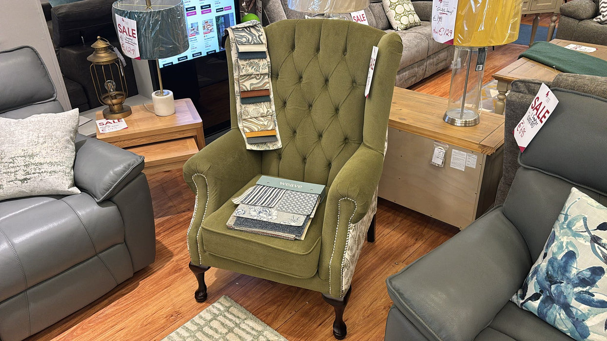 Queen Anne Chesterfield Armchair - Olive Green